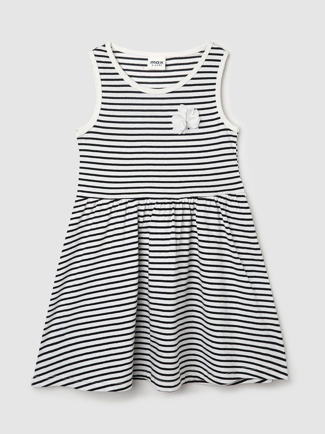 

max Girls Round Neck Striped Dress, Black