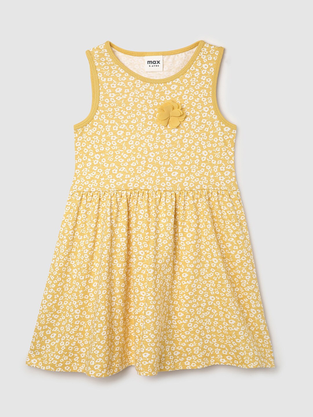 

max Girls Floral Printed Dress, Yellow