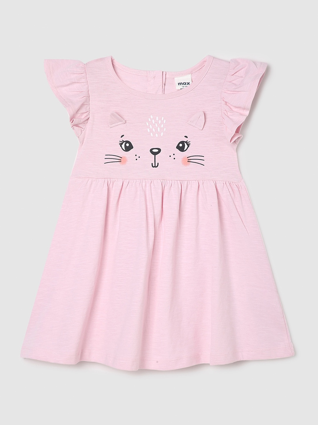 

max Girls Round Neck Flutter Sleeves Dress, Pink