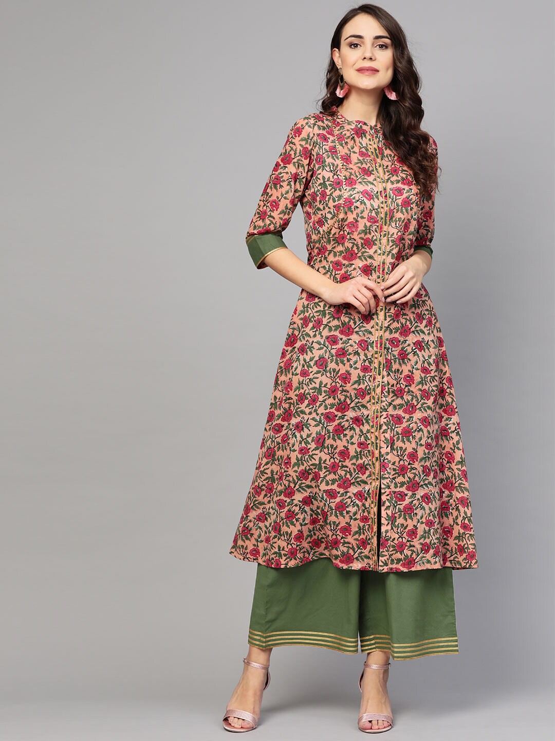 

Idalia Floral Printed Pure Cotton Kurta With Palazzos & Dupatta, Red