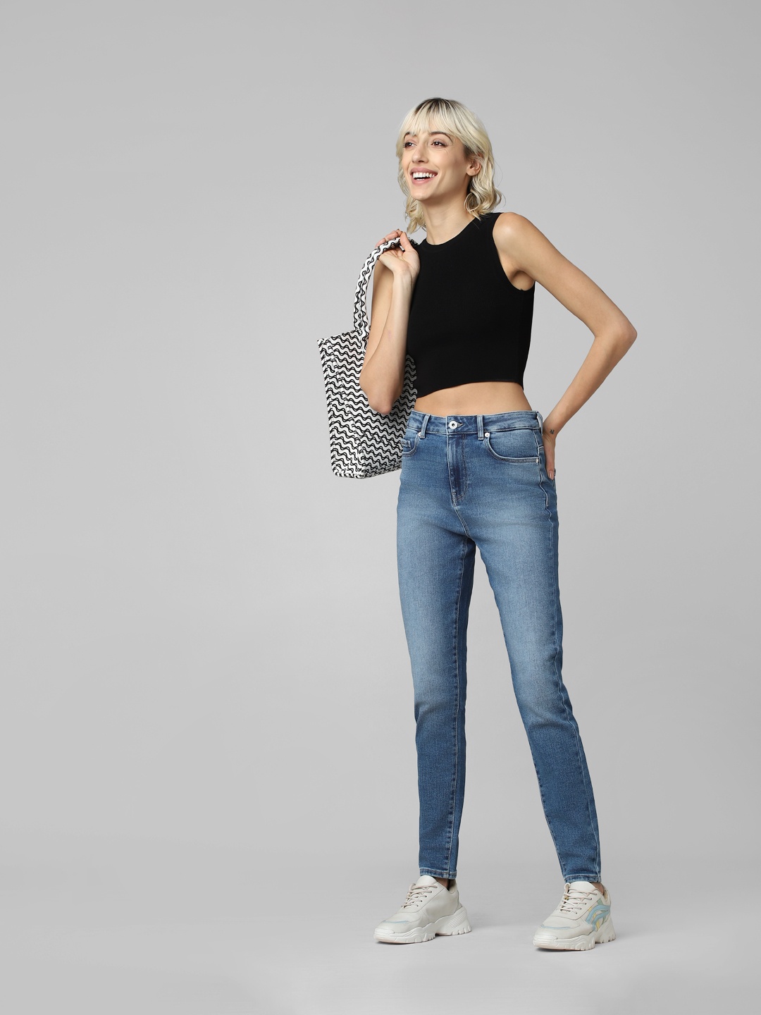 

ONLY Women Skinny Fit High-Rise Cotton Heavy Fade Stretchable Jeans, Blue