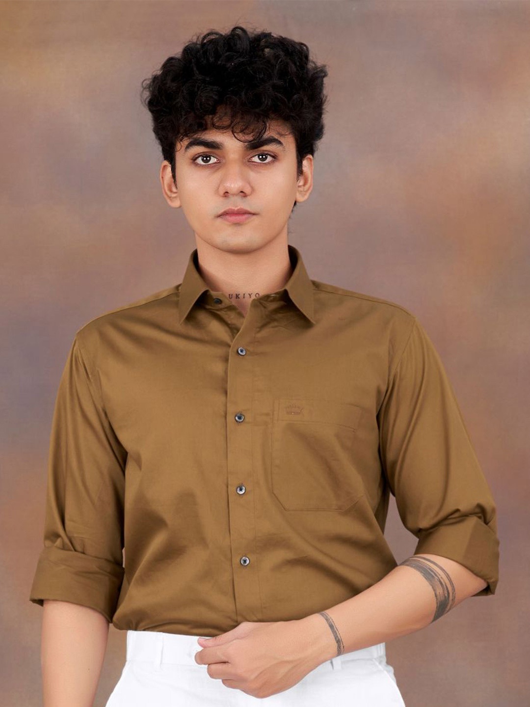 

FRENCH CROWN Standard Super Soft Premium Cotton Casual Shirt, Brown