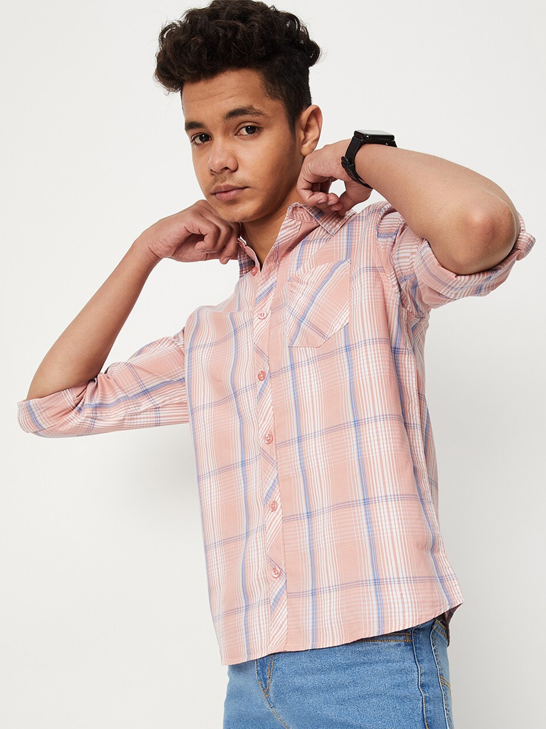 

max Boys Checked Cotton Casual Shirt, Orange