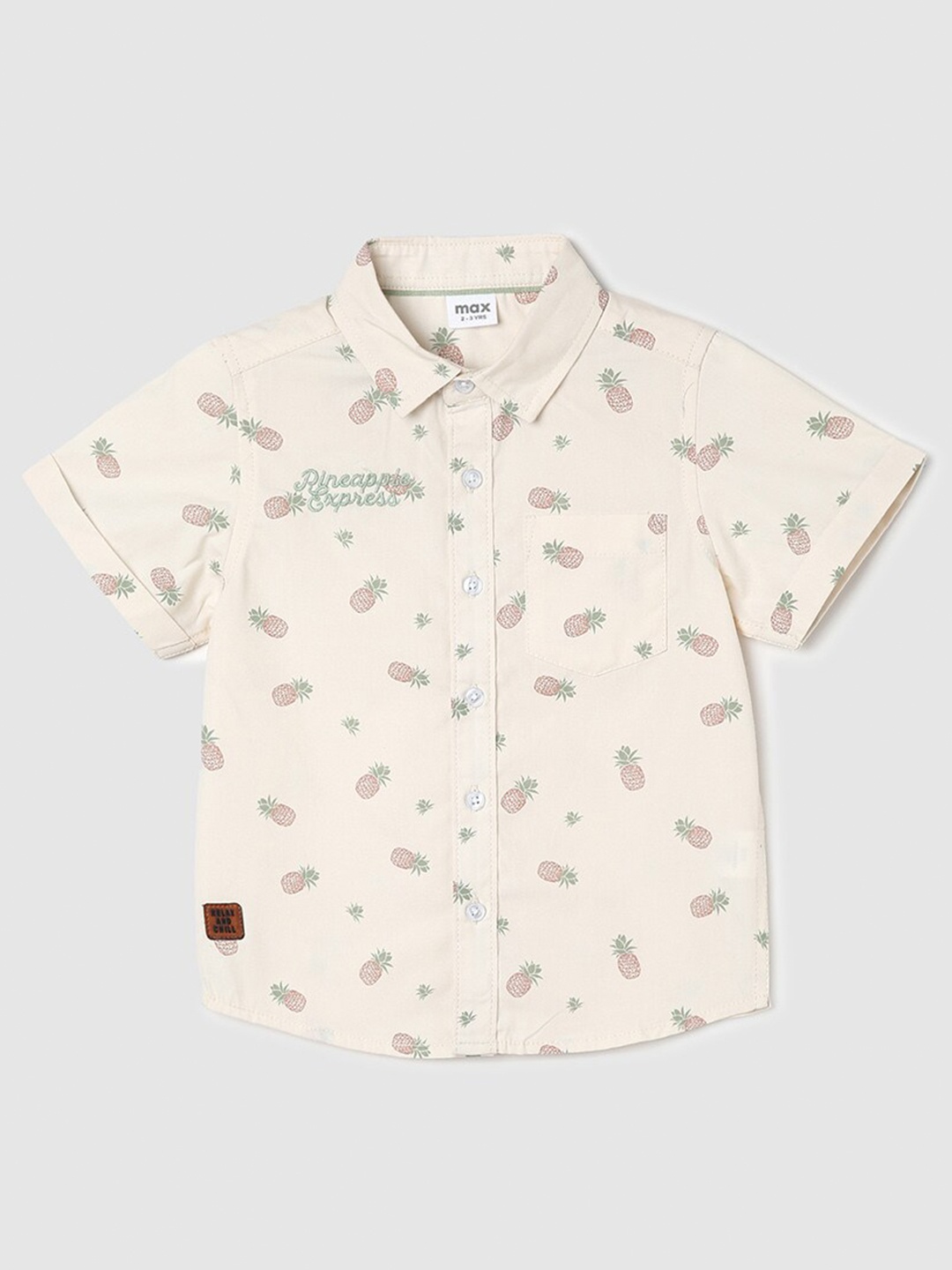 

max Boys Conversational Printed Pure Cotton Casual Shirt, Beige