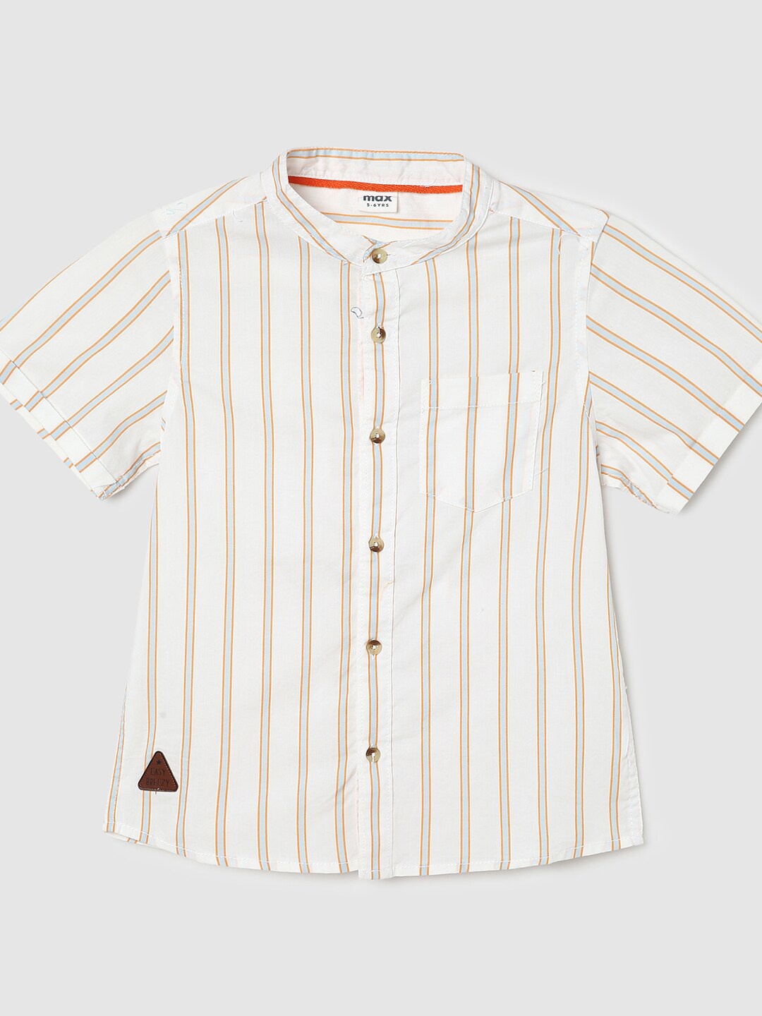 

max Boys Striped Mandarin Collar Pure Cotton Casual Shirt, White