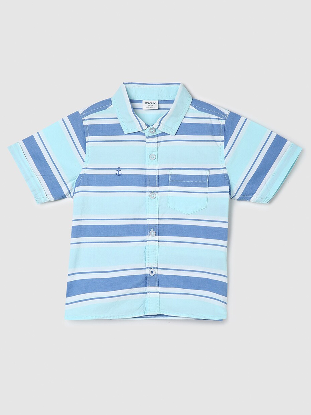 

max Boys Horizontal Stripes Striped Pure Cotton Casual Shirt, Blue