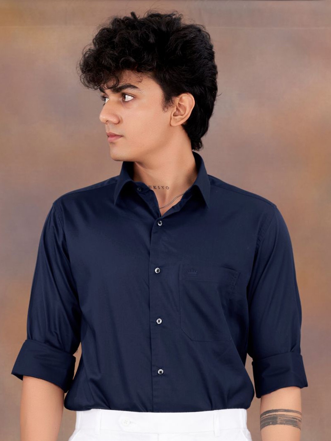 

FRENCH CROWN Men Standard Formal Cotton Shirt, Navy blue