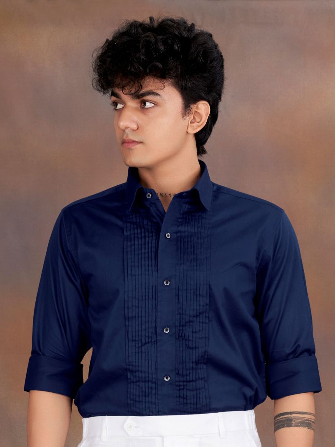 

FRENCH CROWN Men Standard Formal Cottons Shirt, Blue