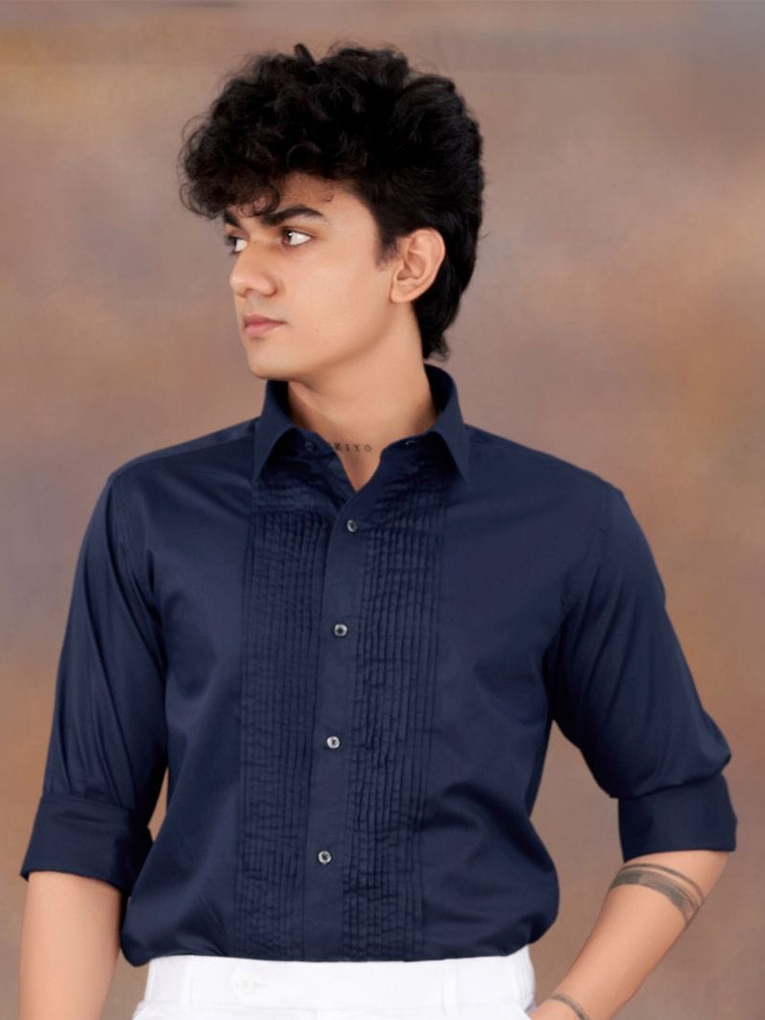 

FRENCH CROWN Men Standard Casual Cotton Shirt, Navy blue