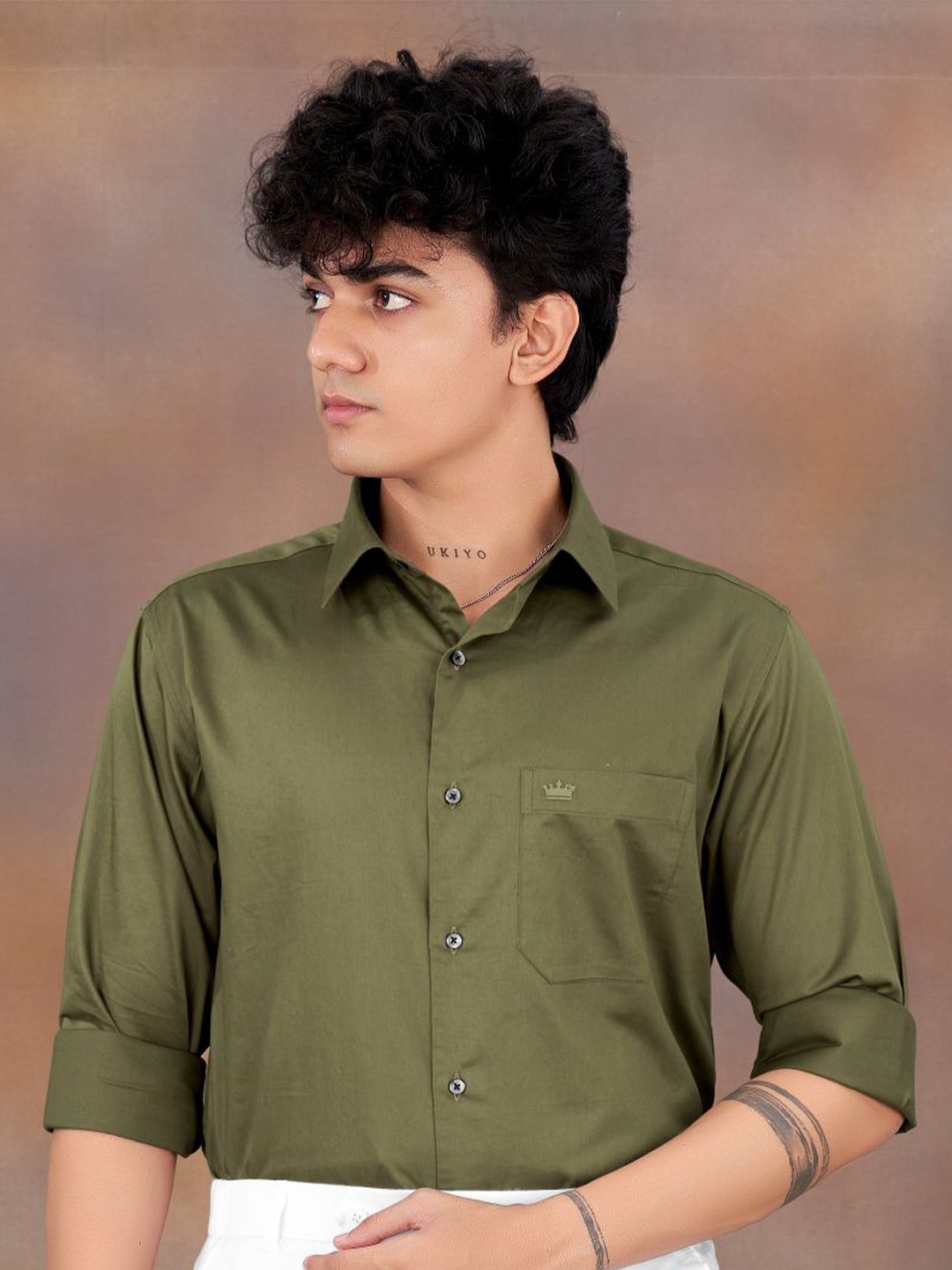 

FRENCH CROWN Men Standard Casual Cotton Shirt, Green