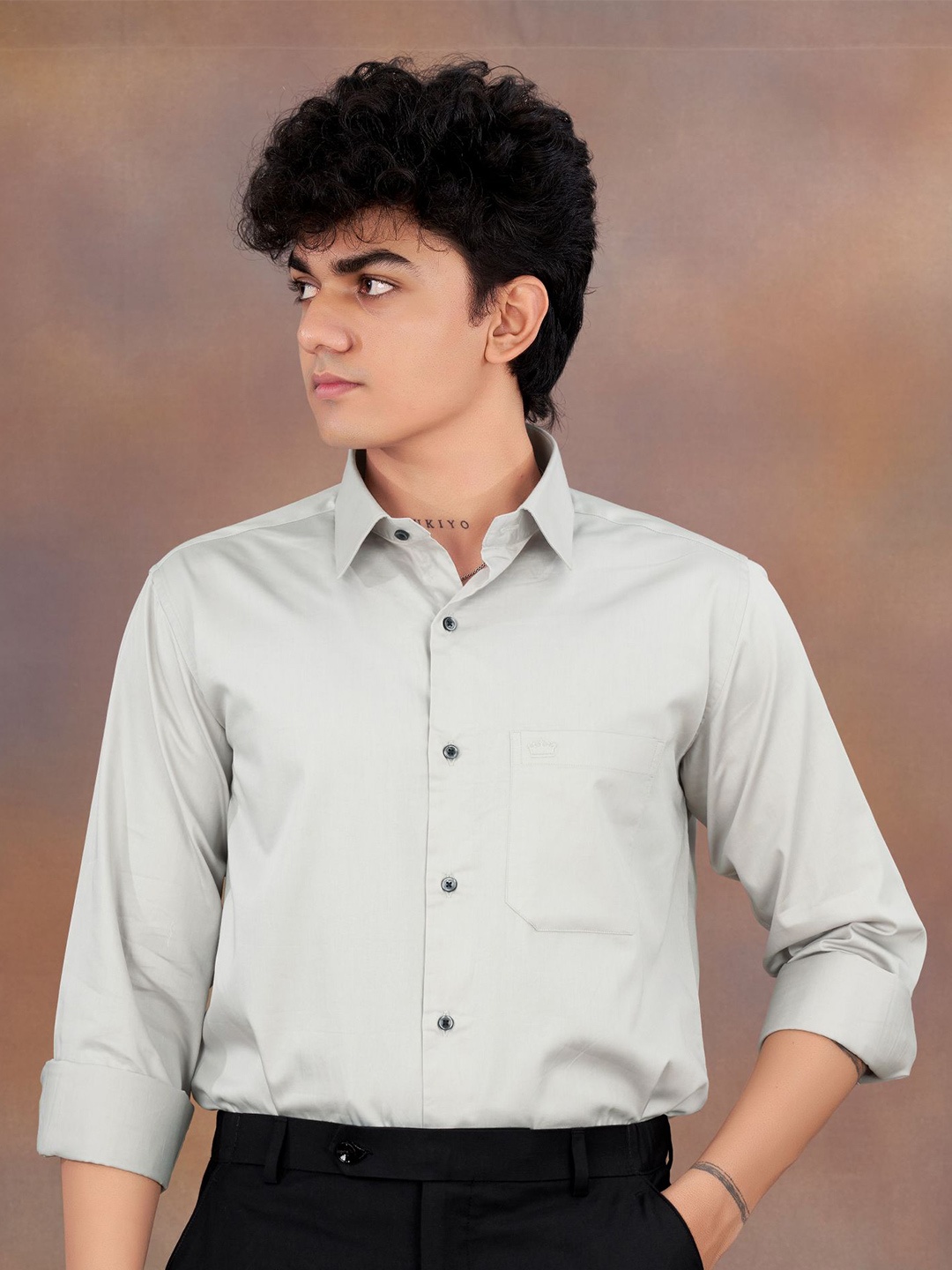 

FRENCH CROWN Regular Fit Cotton Long Sleeves Formal Shirt, Grey