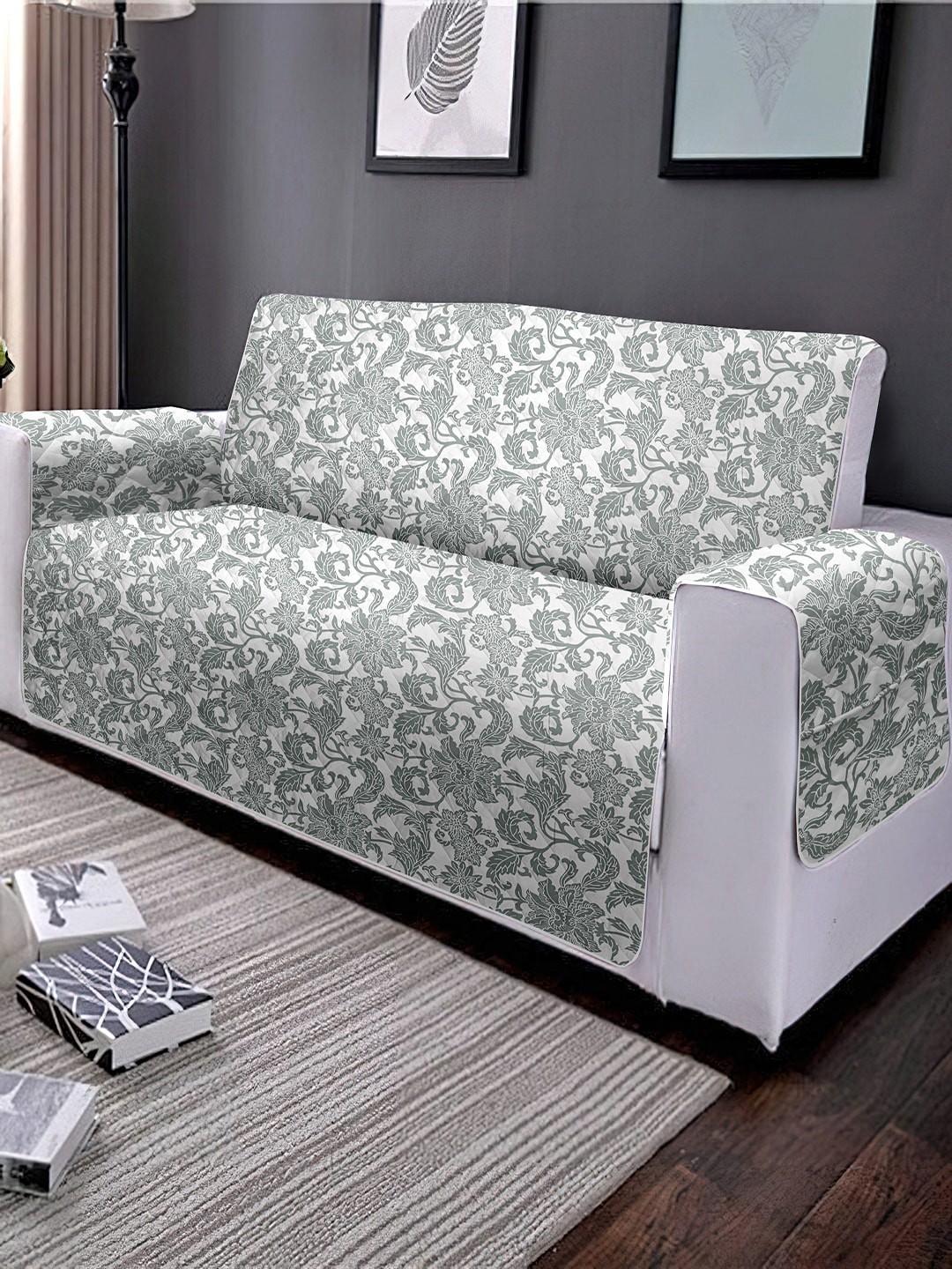 

Cortina Yellow & White Printed Three Seater Reversible Sofa Cover With Arms
