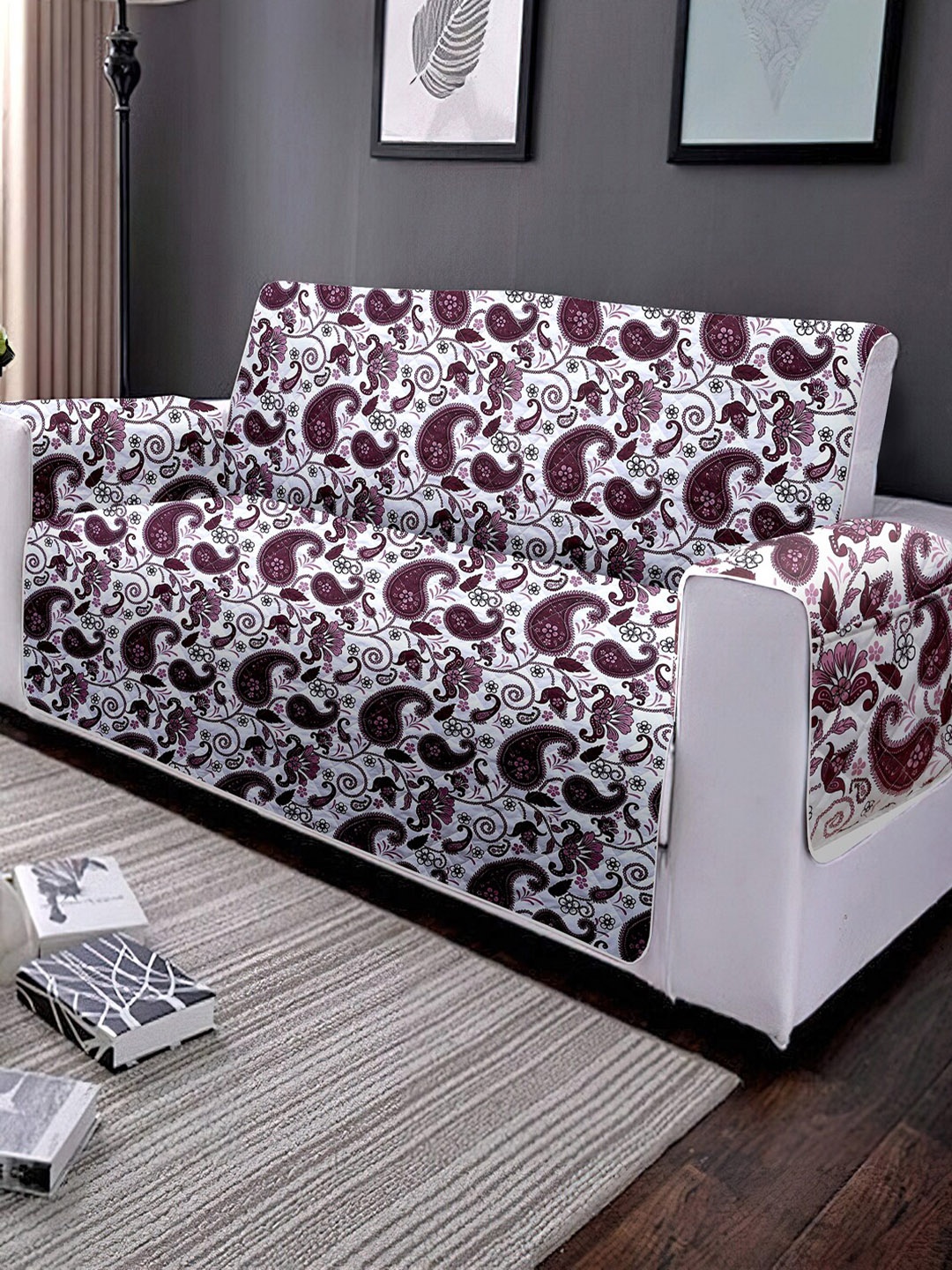 

Cortina Brown & White Ethnic Motif Printed 3-Seater Reversible Sofa Cover With Arms