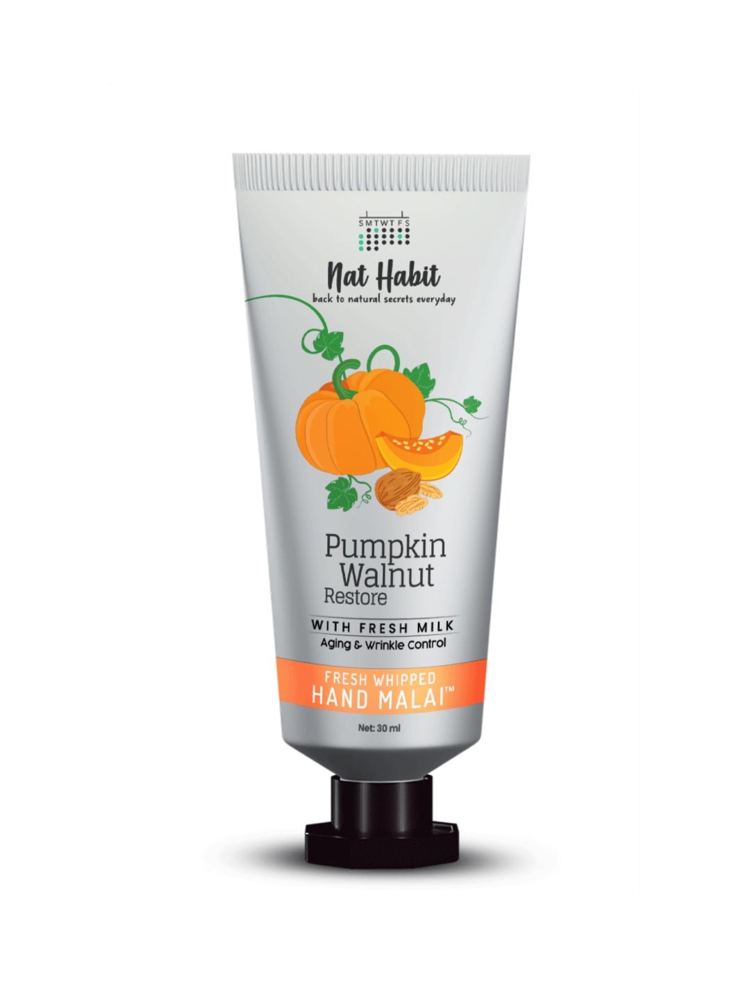 

Nat Habit Pumpkin Walnut Fresh Whipped Hand Malai for Aging & Wrinkle Control - 25 ml, Orange