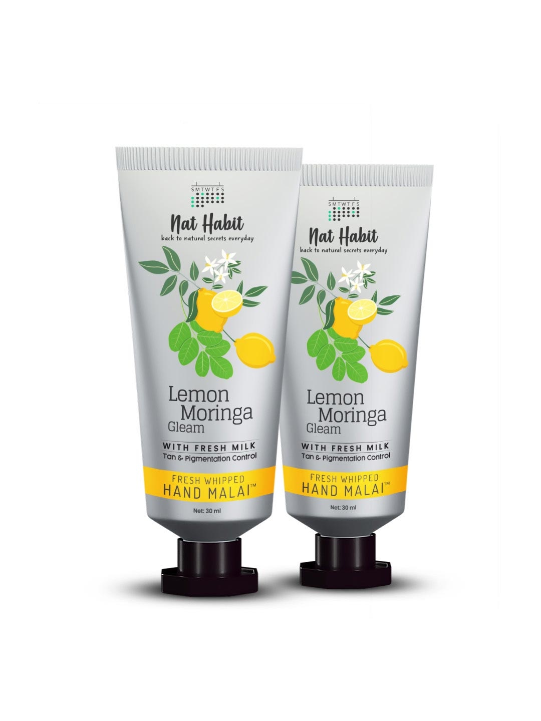 

Nat Habit Set Of 2 Lemon Moringa Fresh Whipped Hand Malai For Tan Pigmentation Control 25 ml Each, Green