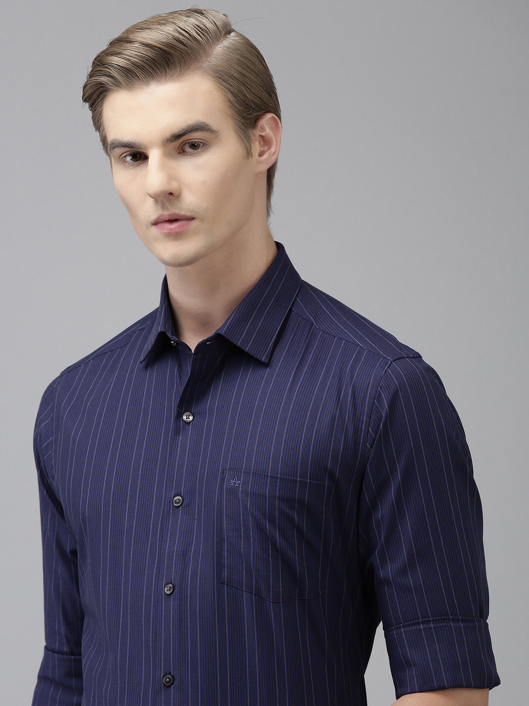 

Arrow Pure Cotton Self Striped Original Slim Fit Formal Shirt, Blue