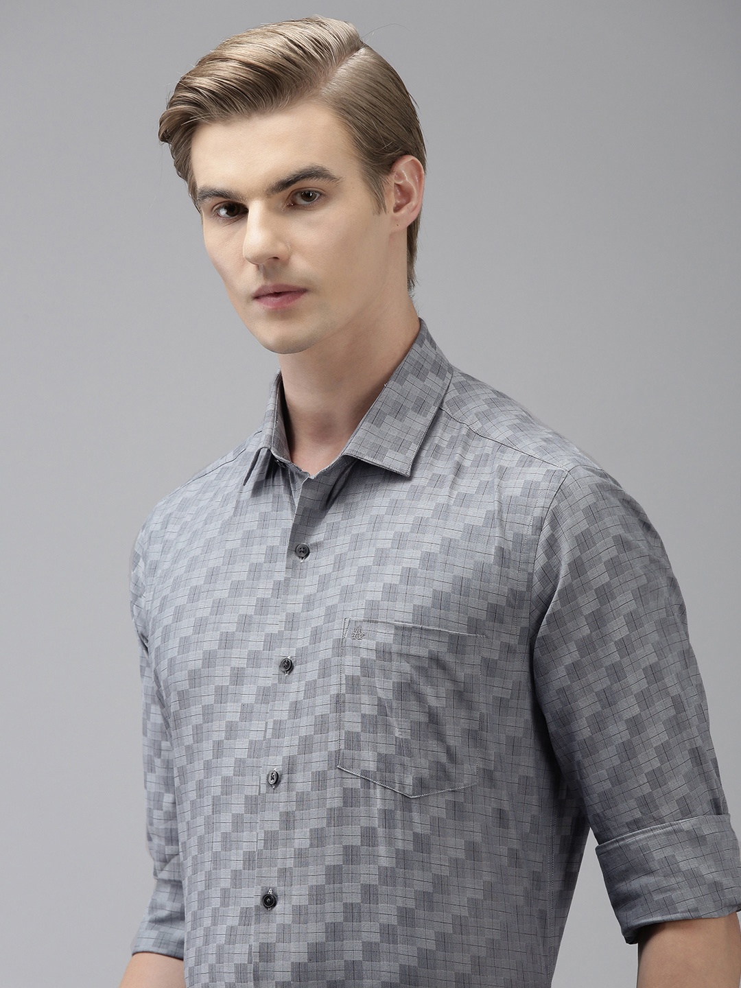 

Arrow Pure Cotton Self Design Checked Original Slim Fit Formal Shirt, Grey