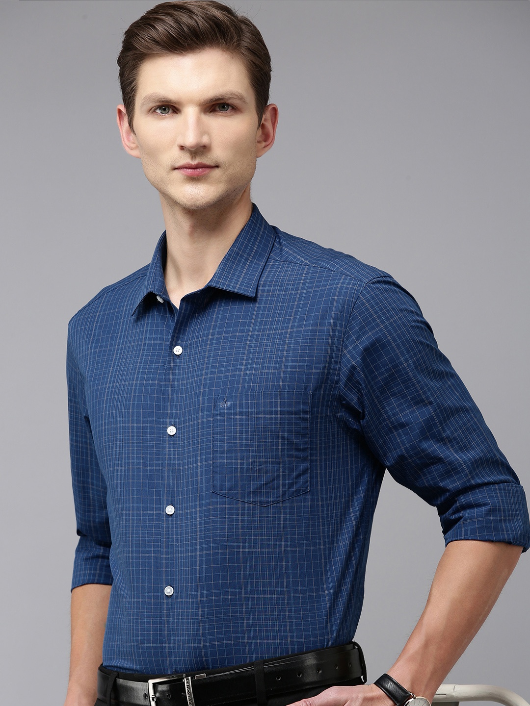 

Arrow Pure Cotton Original Slim Fit Opaque Checked Formal Shirt, Blue