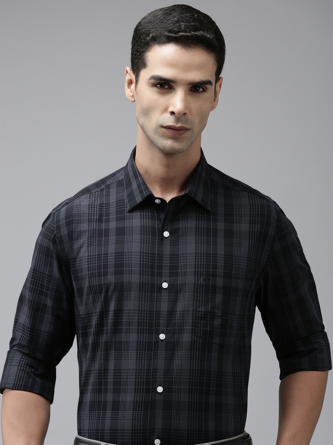 

Arrow Manhattan Slim Fit Checked Pure Cotton Formal Shirt, Black