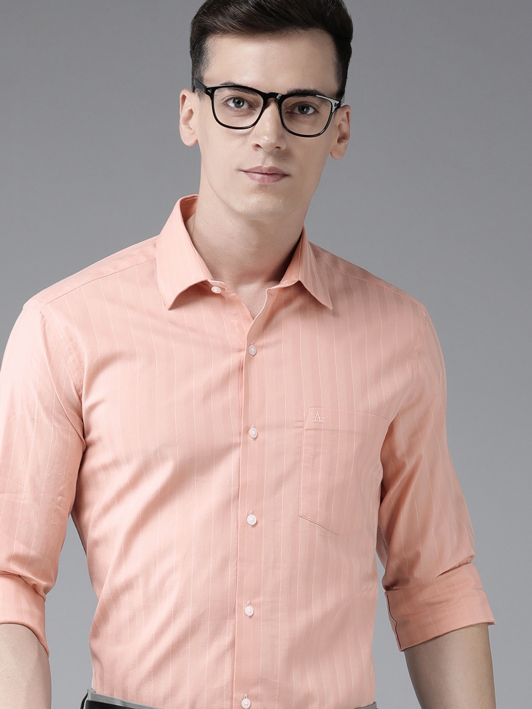 

Arrow Men Original Slim Fit Striped Pure Cotton Formal Shirt, Peach