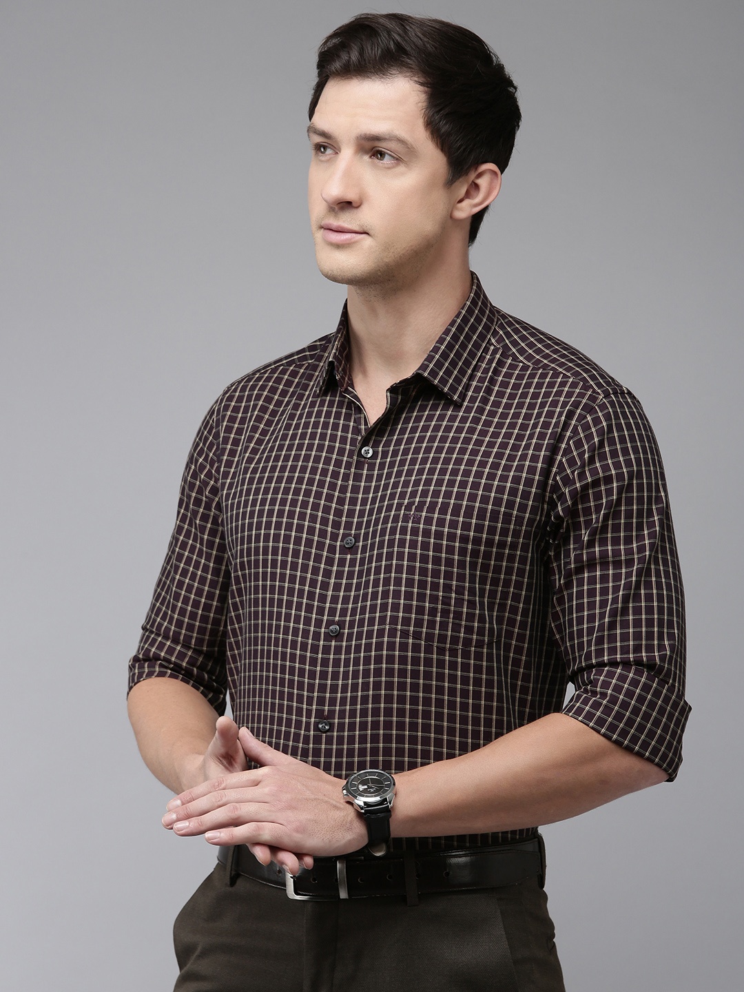 

Arrow Pure Cotton Manhattan Slim Fit Opaque Checked Formal Shirt, Brown