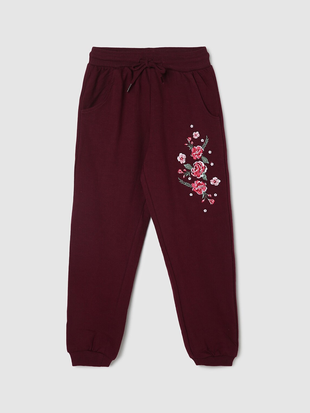 

max Girls Embroidered Details Cotton Joggers, Purple