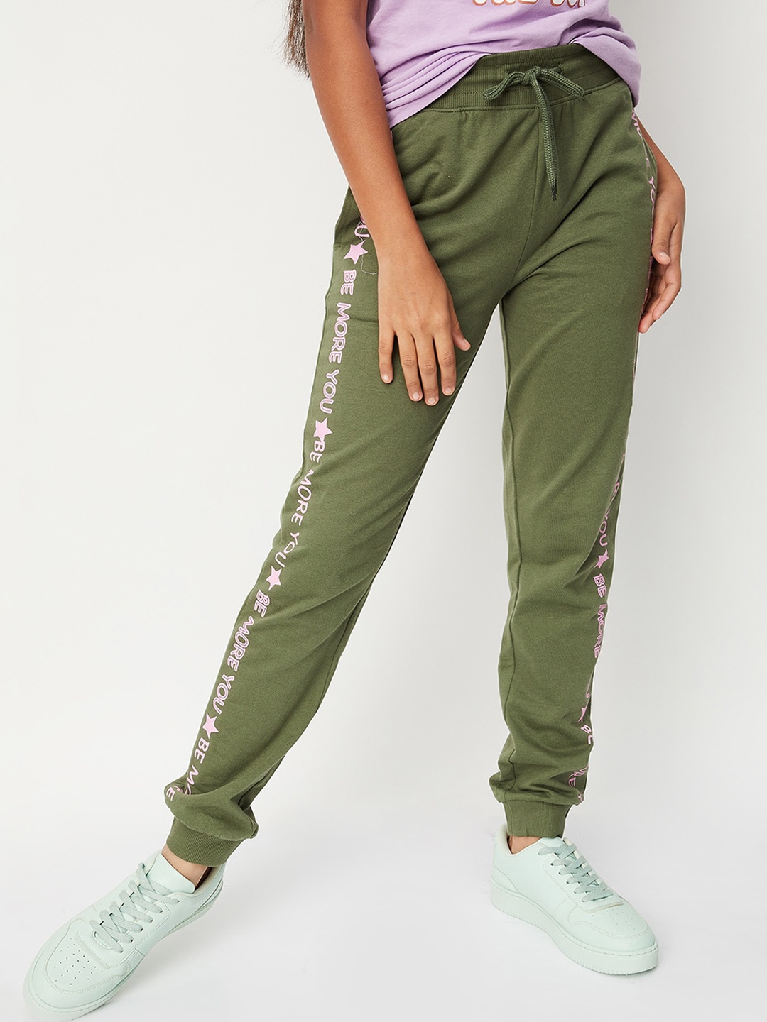

max Girls Side Printed Detail Cotton Jogger, Green
