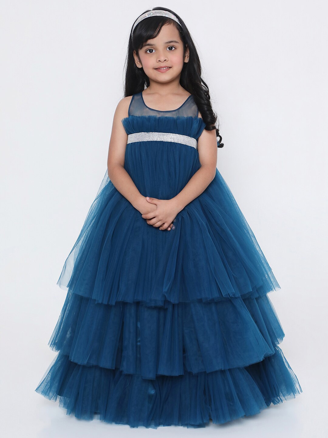 

KID1 Girls Embellished Net Fit & Flare Maxi Dress, Blue