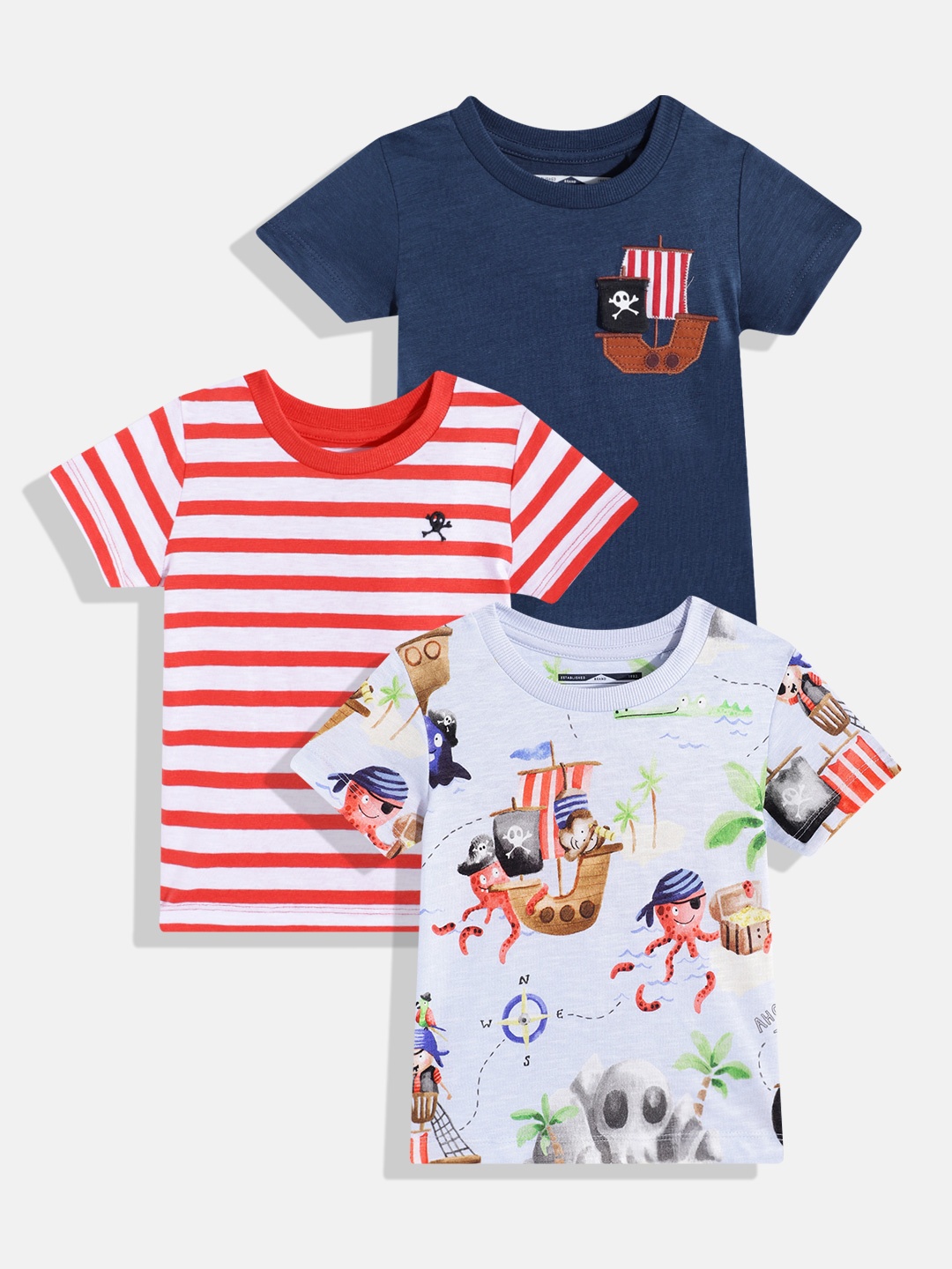 NEXT Boys Pack of 3 Printed Pure Cotton T-shirt, Blue