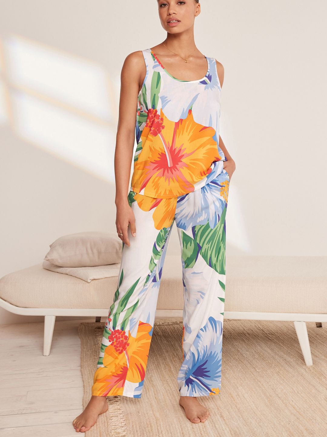 

NEXT Floral Print Pyjama Set, White