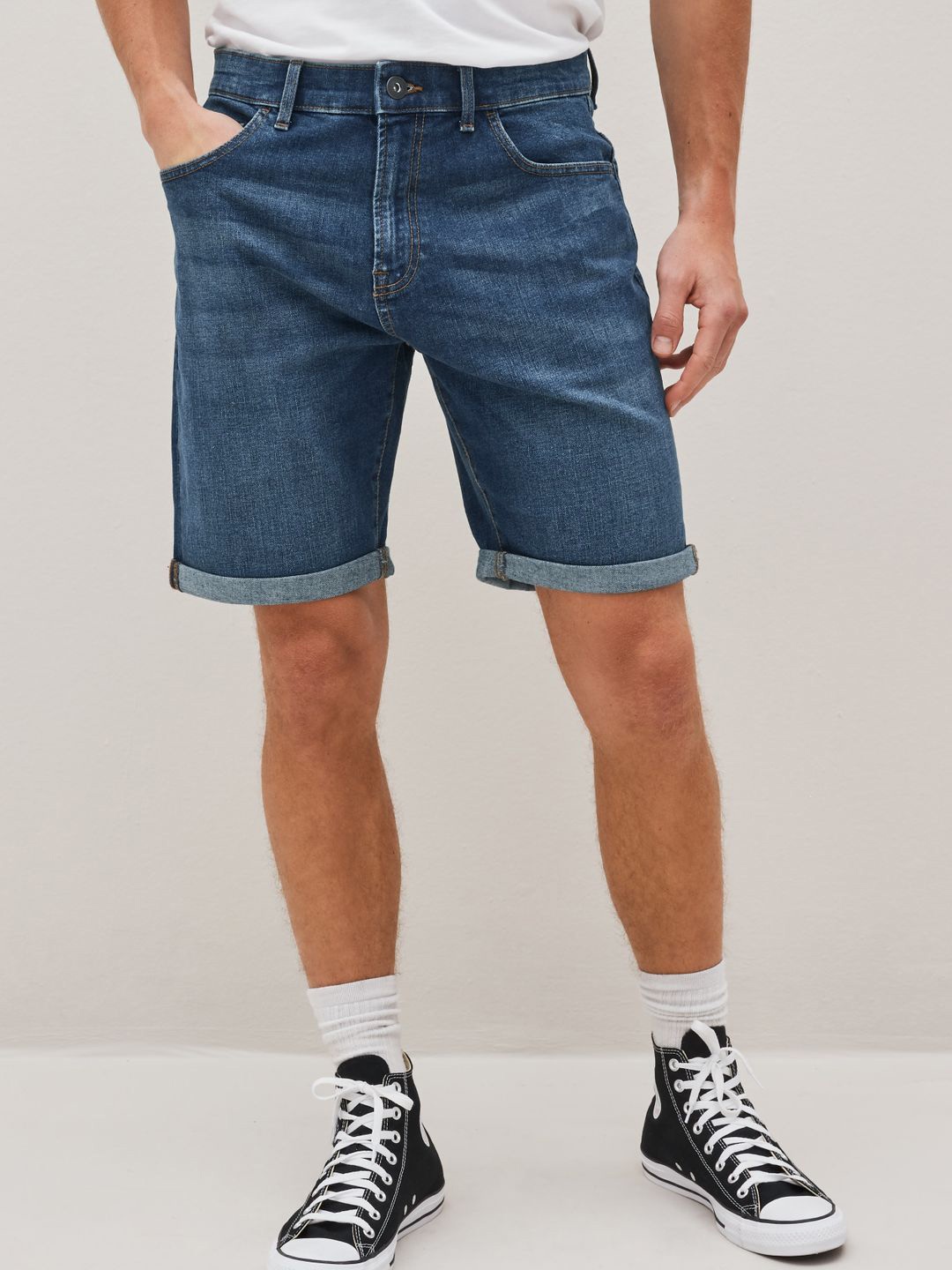 

NEXT Men Straight Fit Denim Shorts, Navy blue