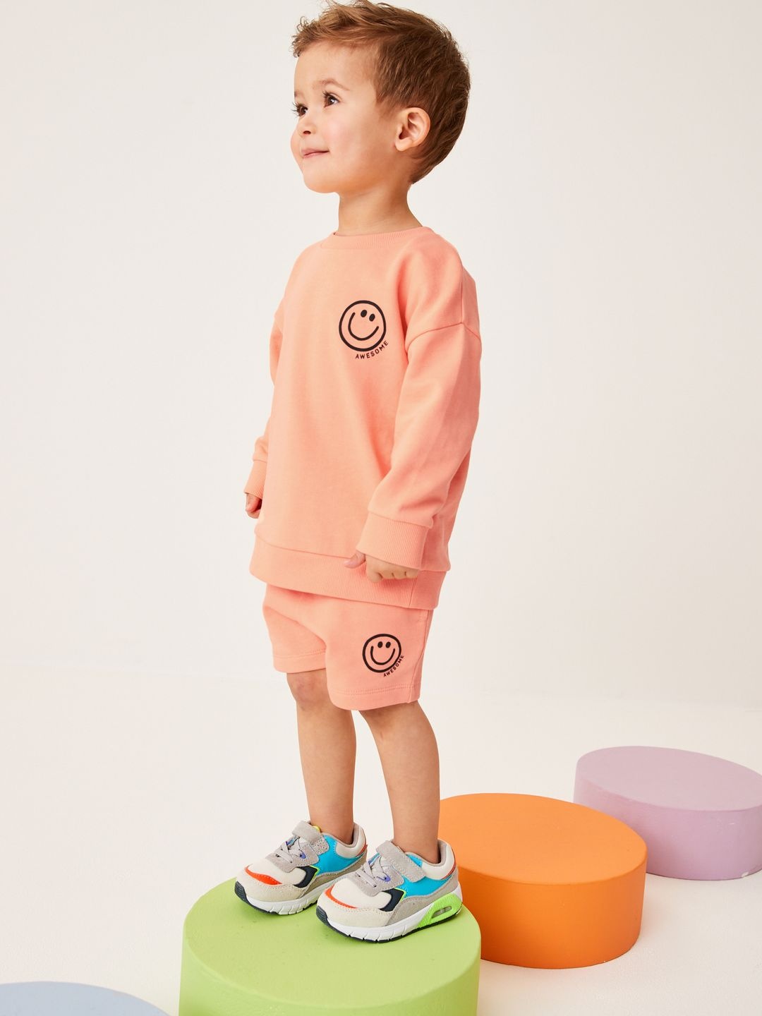 

NEXT Infant Boys Pure Cotton Sweatshirt With Shorts, Peach