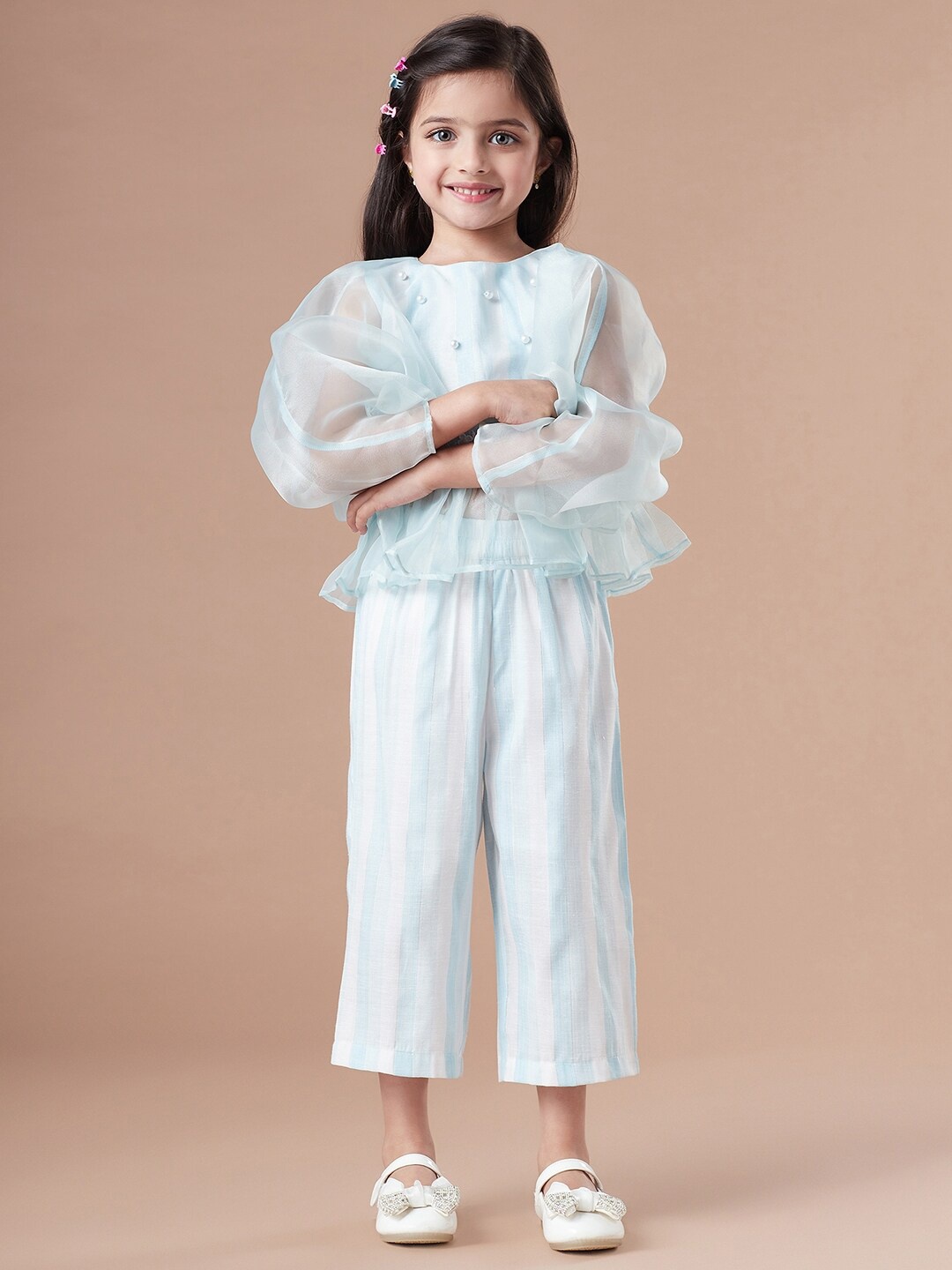 

pspeaches Girls Embellished Top with Trousers, Turquoise blue