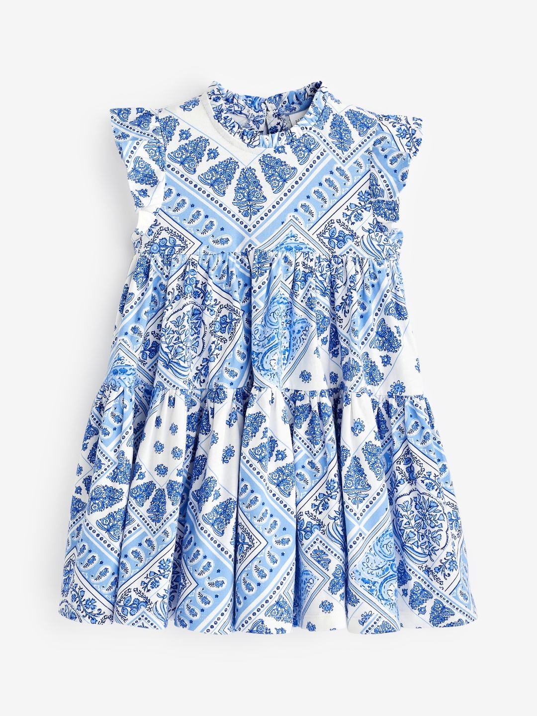 

NEXT Infant Girls Pure Cotton Floral Print A-Line Tiered Dress, White