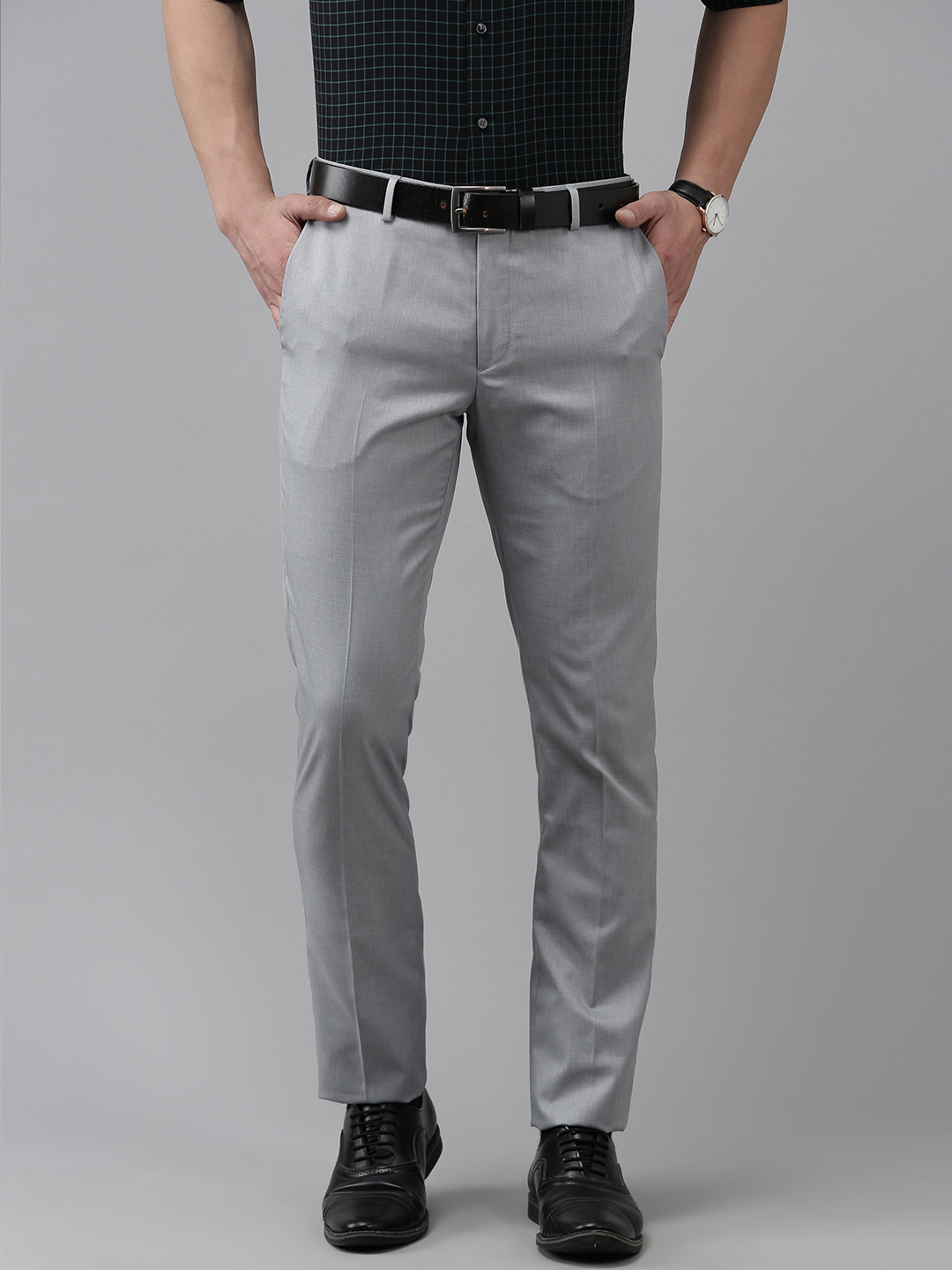 

Arrow Men Flat Front Tailored Formal Trousers, Grey