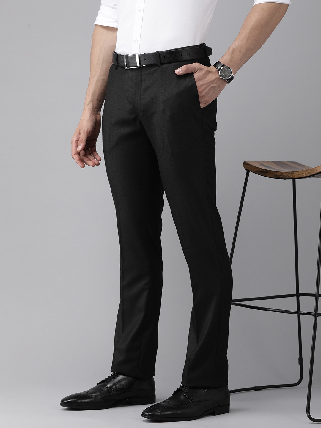 

Arrow Men Textured Tailored Flat Front Formal Trousers, Black