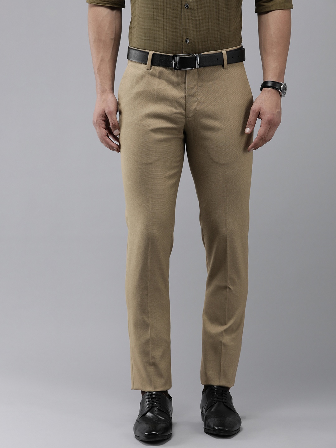 

Arrow Men Tailored Fit Textured Mid-Rise Formal Trousers, Khaki