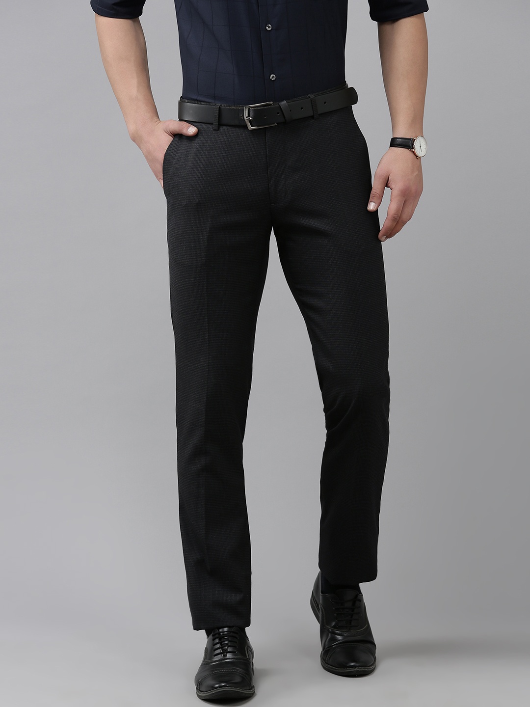 

Arrow Men Checked Tailored Fit Formal Trousers, Charcoal