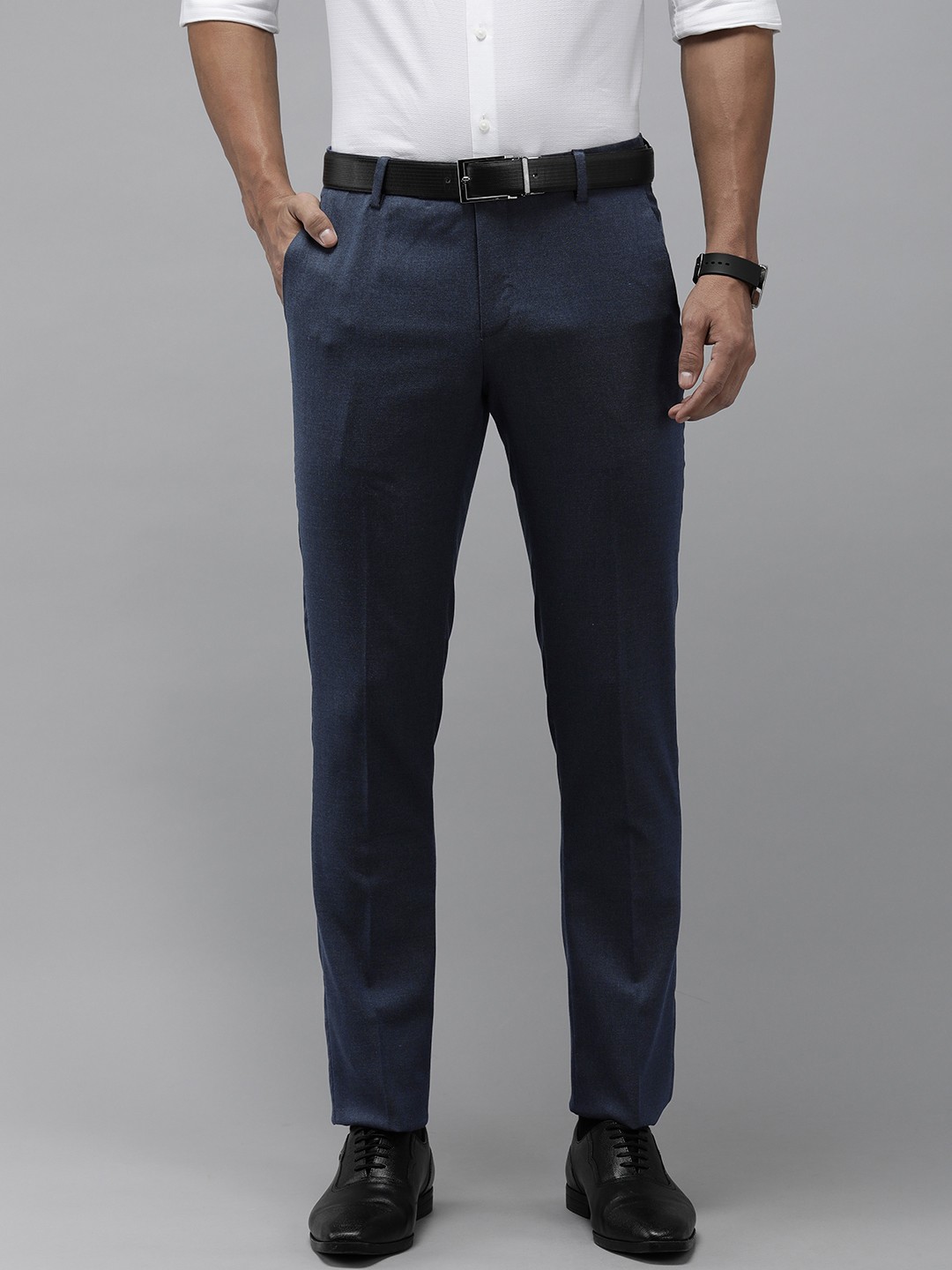 

Arrow Men Solid Tailored Fit Formal Trousers, Blue