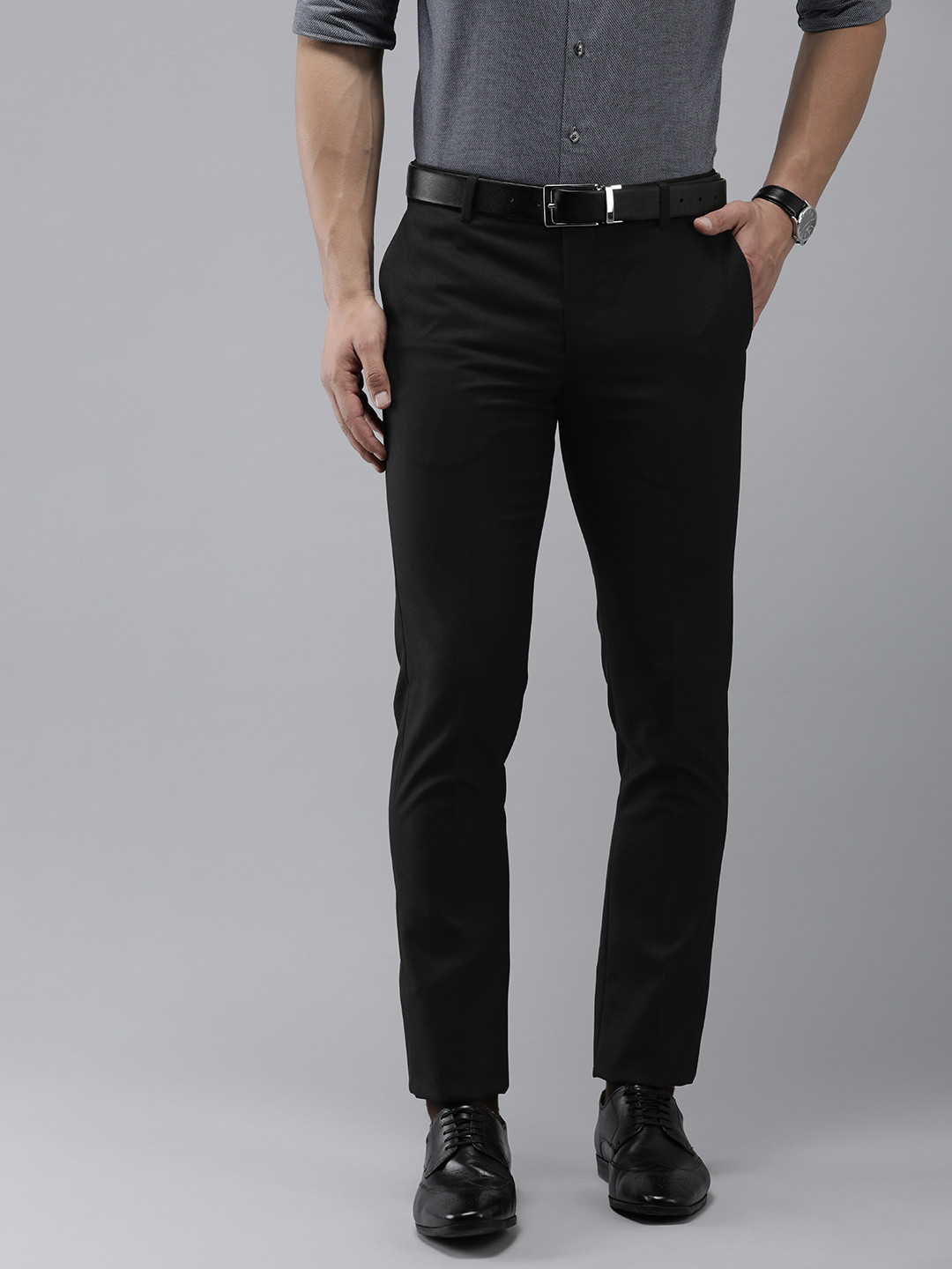 

Arrow Men Tailored Fit Textured Mid-Rise Formal Trousers, Black