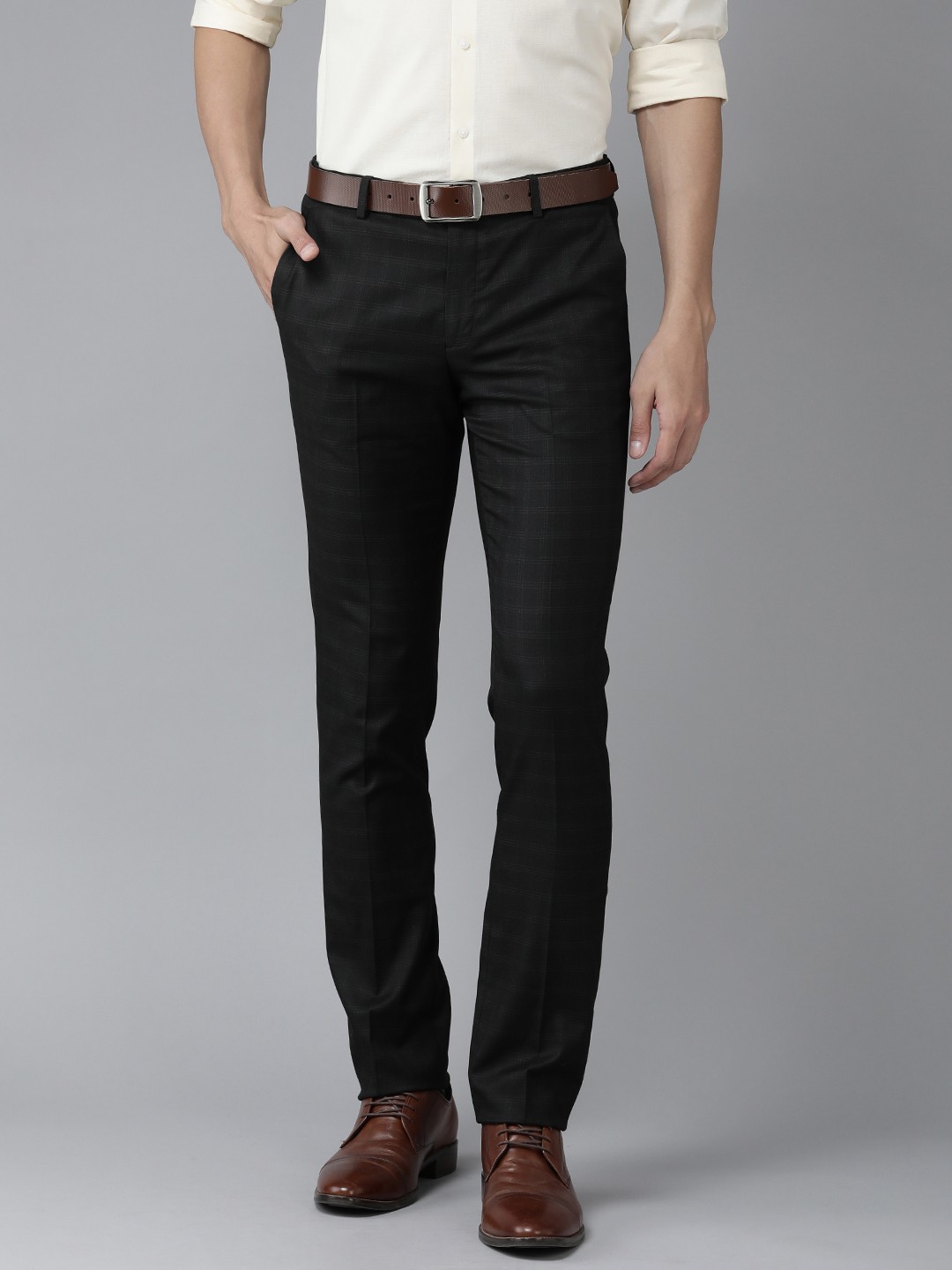 

Arrow Men Checked Tailored Fit Formal Trousers, Black