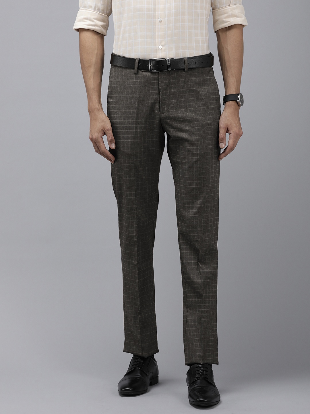 

Arrow Men Checked Tailored Fit Mid-Rise Formal Trousers, Grey