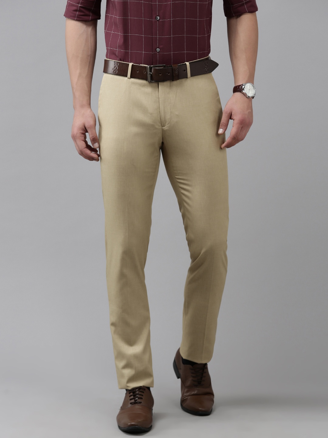 

Arrow Men Tailored Fit Solid Mid-Rise Formal Trousers, Khaki
