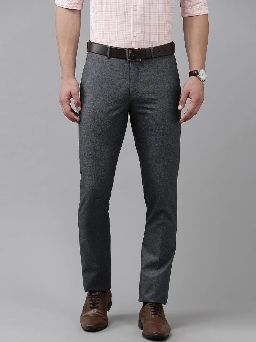 

Arrow Men Tailored Fit Solid Mid-Rise Formal Trousers, Grey melange
