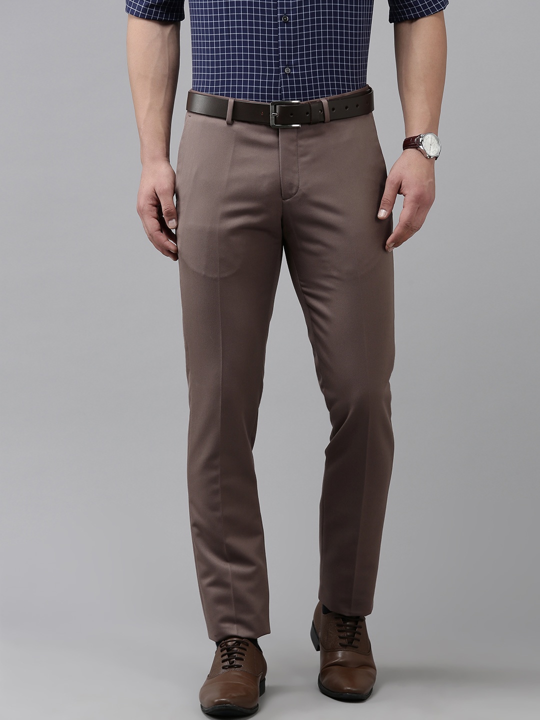 

Arrow Men Tailored Fit Solid Mid-Rise Formal Trousers, Brown