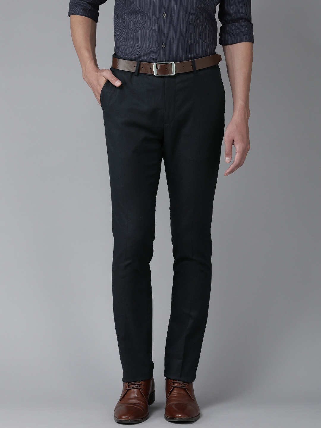 Arrow Men Checked Tailored Formal Trousers, Black