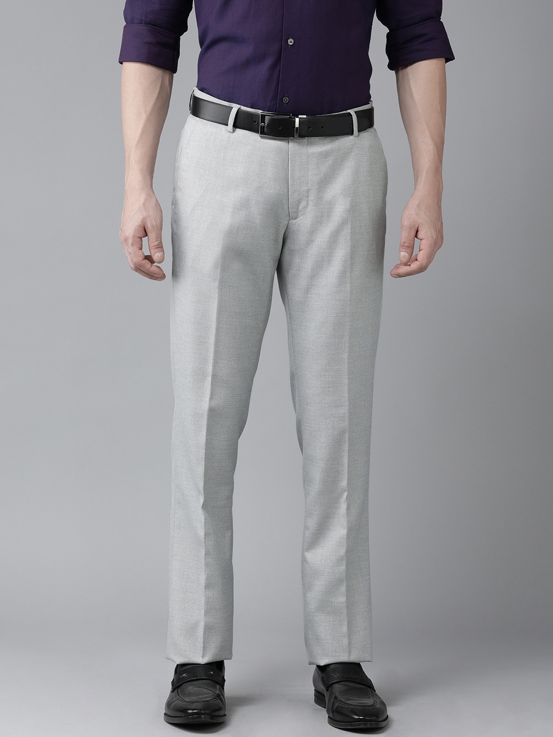 Arrow Men Solid Tailored Fit Formal Trousers, Grey