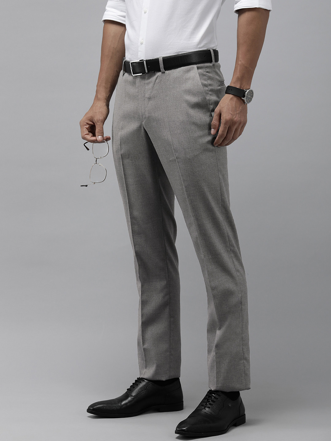 

Arrow Men Self Design Textured Tailored Fit Formal Trousers, Grey