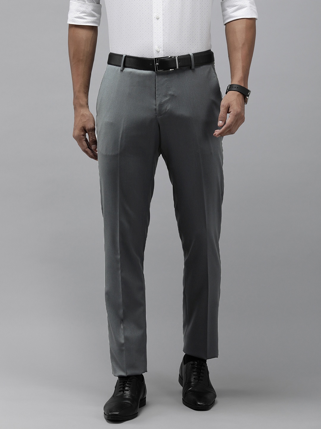 Arrow Men Textured Tailored Formal Trousers, Grey
