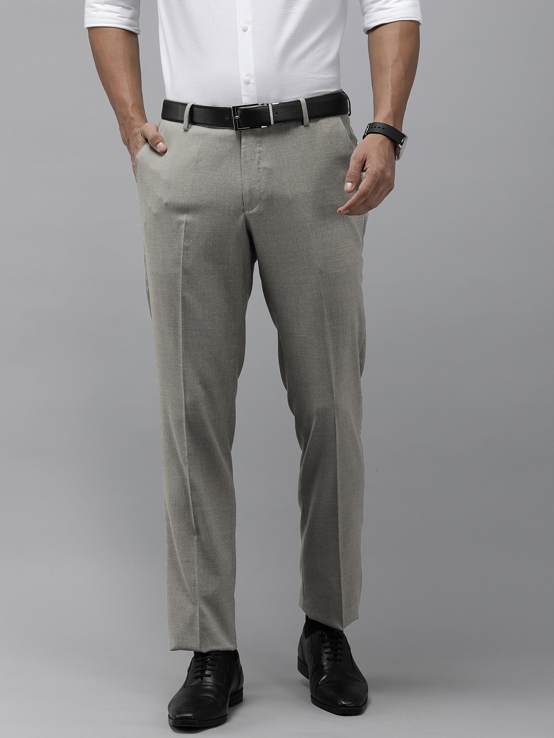 

Arrow Men Solid Tailored Fit Formal Trousers, Grey